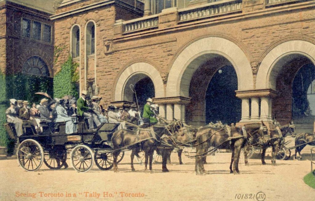 postcard-toronto-queens-park-building-coaches-with-tourists-tally-ho-c1910