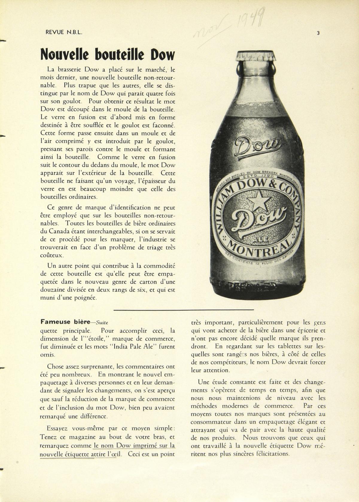 Beer Company Canada Dow Brewery Ltd 1952 to 1966 Quebec City Province of Quebec